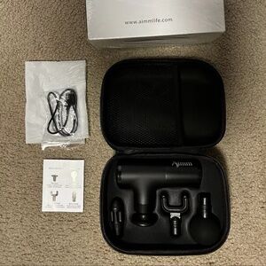 Small Portable Muscle Percussion Massage Gun black With Carrying Case 4 Heads